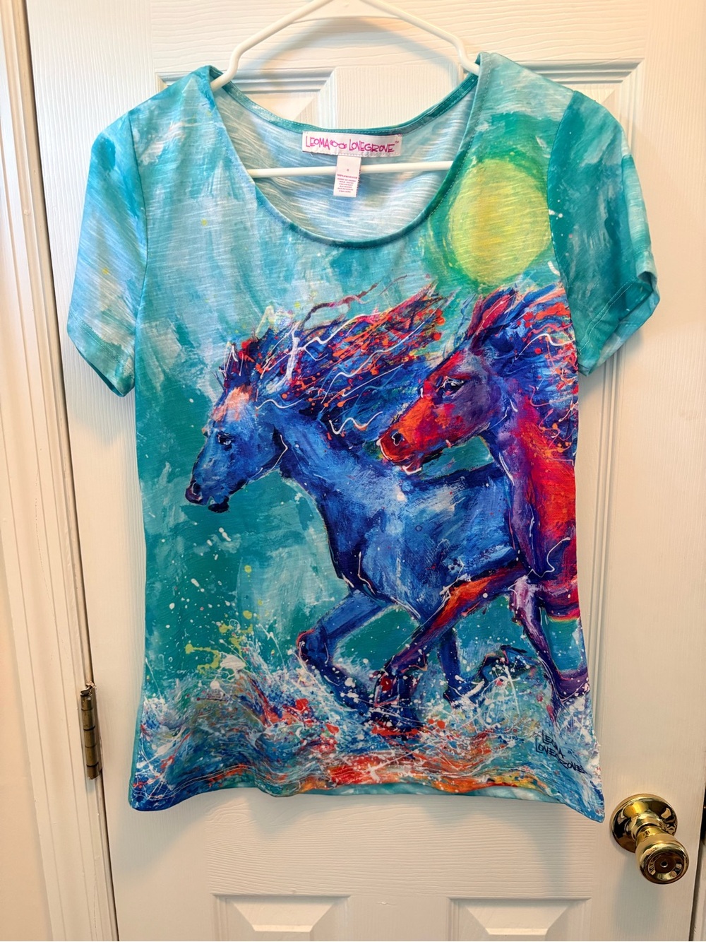 Leoma Lovegrove Colorful Horse Print Short Sleeve Tee size S